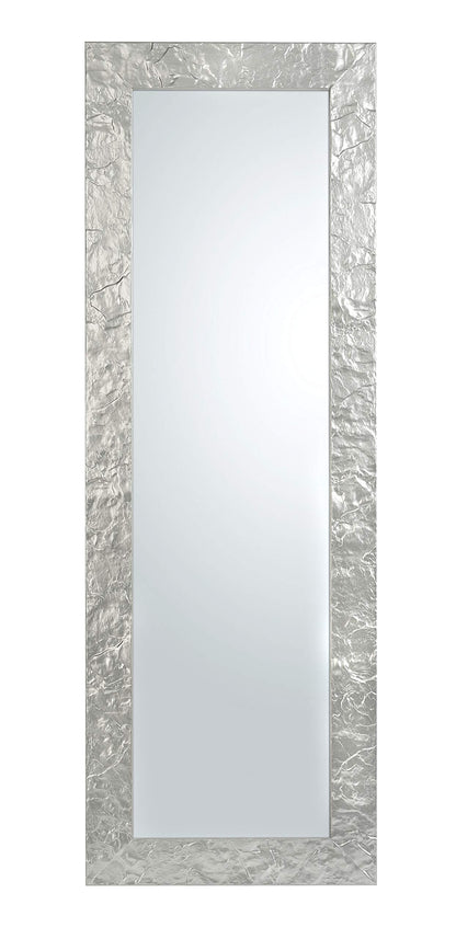 MO.WA Wandspiegel 50×145 cm – Moderner Spiegel mit Kiefernholz-Rahmen, Stand- & Garderobenspiegel, Silber