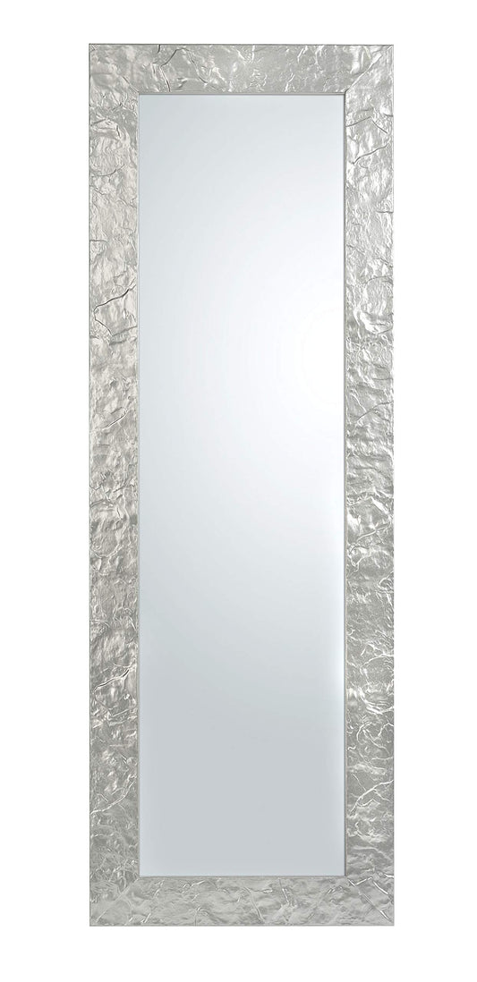 MO.WA Wandspiegel 50×145 cm – Moderner Spiegel mit Kiefernholz-Rahmen, Stand- & Garderobenspiegel, Silber