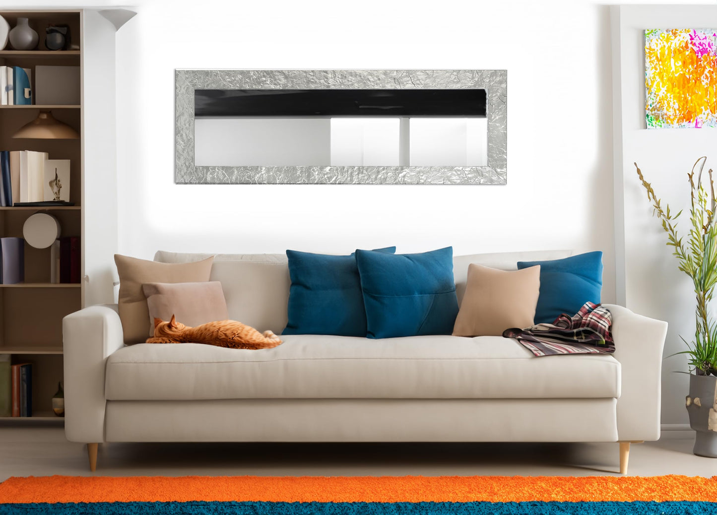 MO.WA Wandspiegel 50×145 cm – Moderner Spiegel mit Kiefernholz-Rahmen, Stand- & Garderobenspiegel, Silber